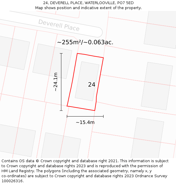 24, DEVERELL PLACE, WATERLOOVILLE, PO7 5ED: Plot and title map