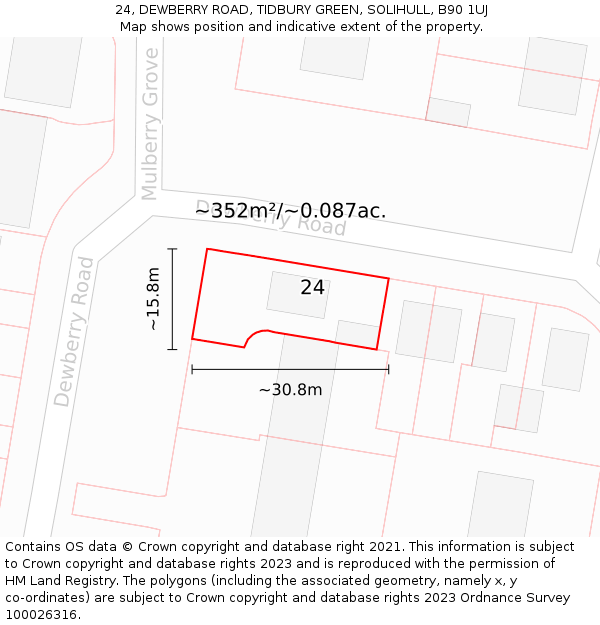 24, DEWBERRY ROAD, TIDBURY GREEN, SOLIHULL, B90 1UJ: Plot and title map