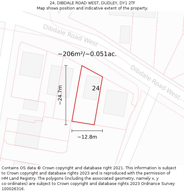 24, DIBDALE ROAD WEST, DUDLEY, DY1 2TF: Plot and title map