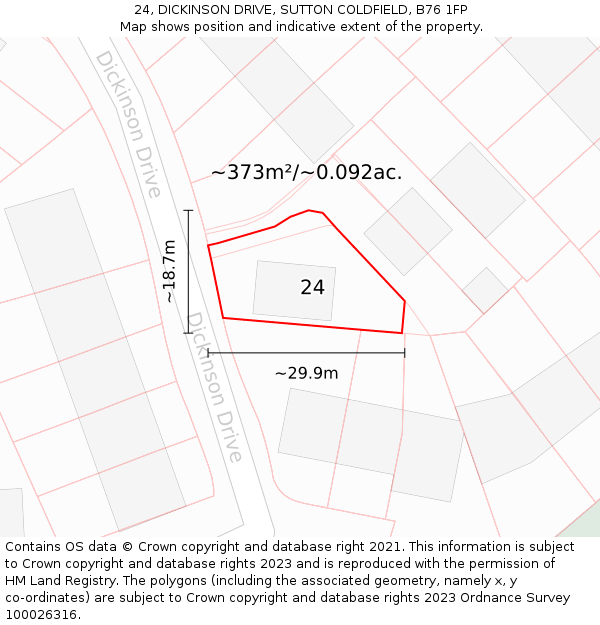 24, DICKINSON DRIVE, SUTTON COLDFIELD, B76 1FP: Plot and title map