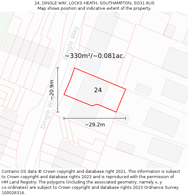 24, DINGLE WAY, LOCKS HEATH, SOUTHAMPTON, SO31 6US: Plot and title map