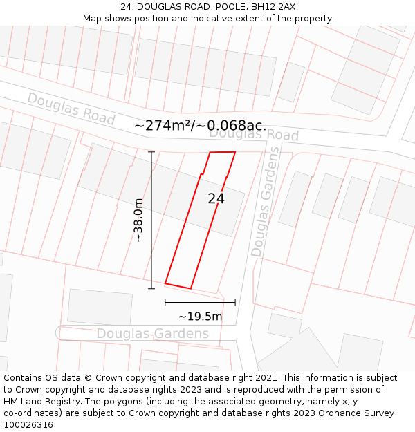 24, DOUGLAS ROAD, POOLE, BH12 2AX: Plot and title map