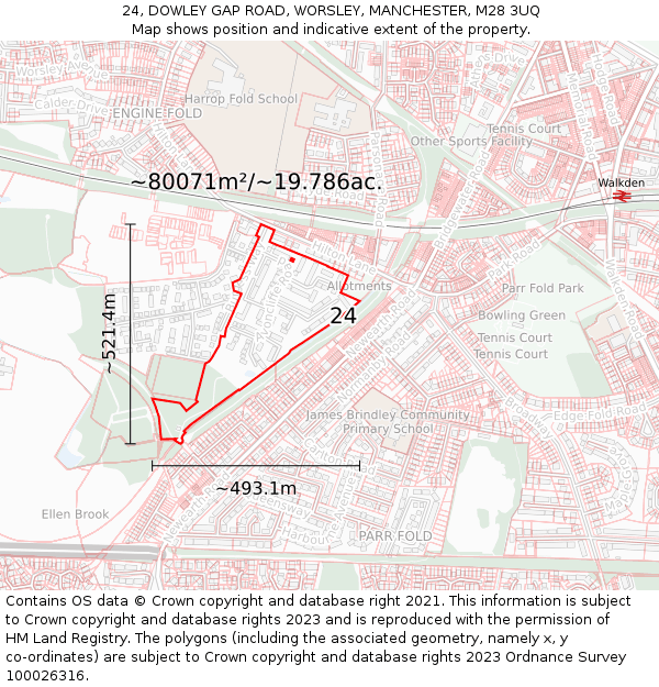 24, DOWLEY GAP ROAD, WORSLEY, MANCHESTER, M28 3UQ: Plot and title map