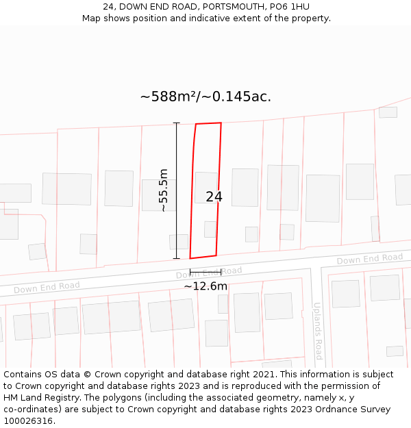 24, DOWN END ROAD, PORTSMOUTH, PO6 1HU: Plot and title map