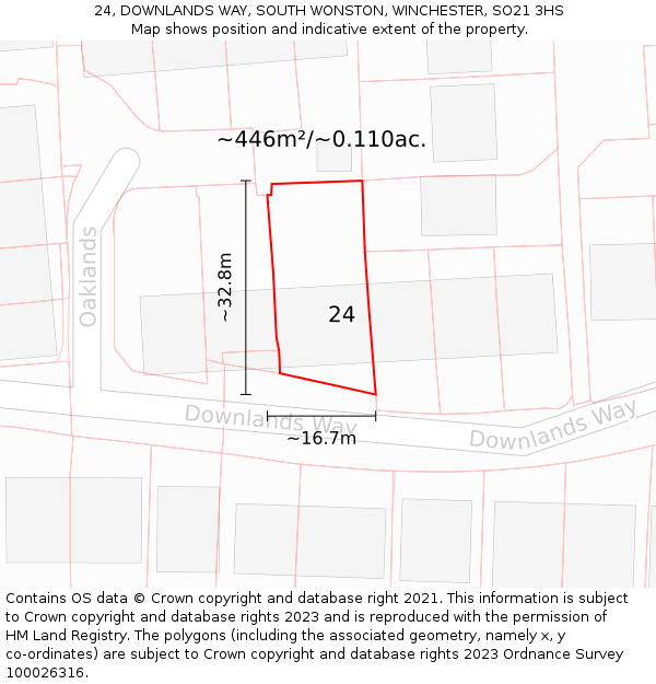 24, DOWNLANDS WAY, SOUTH WONSTON, WINCHESTER, SO21 3HS: Plot and title map