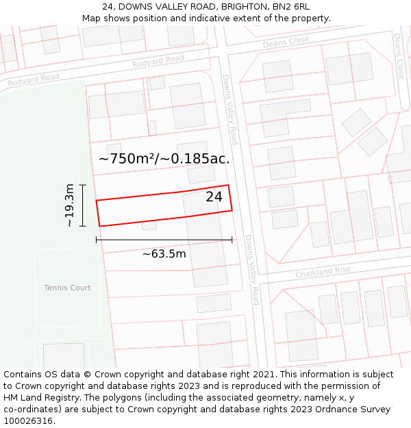 24, DOWNS VALLEY ROAD, BRIGHTON, BN2 6RL: Plot and title map