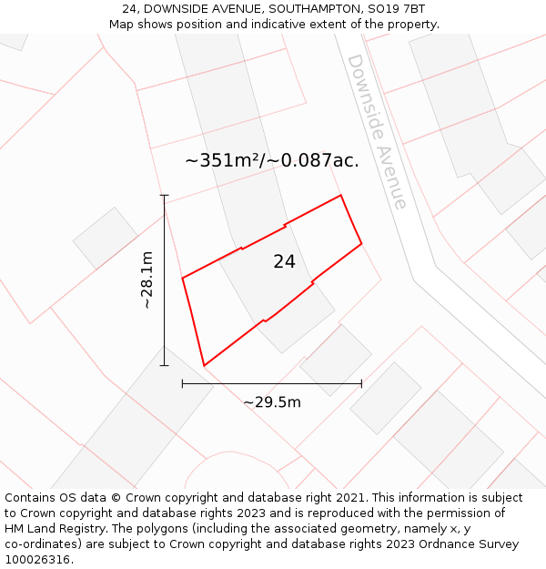 24, DOWNSIDE AVENUE, SOUTHAMPTON, SO19 7BT: Plot and title map