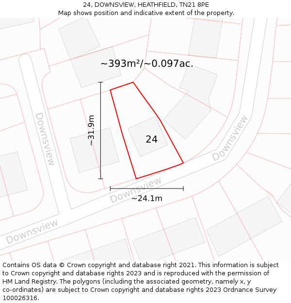 24, DOWNSVIEW, HEATHFIELD, TN21 8PE: Plot and title map