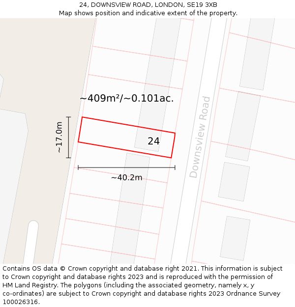 24, DOWNSVIEW ROAD, LONDON, SE19 3XB: Plot and title map