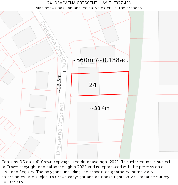 24, DRACAENA CRESCENT, HAYLE, TR27 4EN: Plot and title map