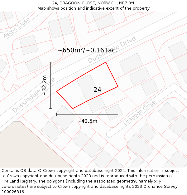 24, DRAGOON CLOSE, NORWICH, NR7 0YL: Plot and title map