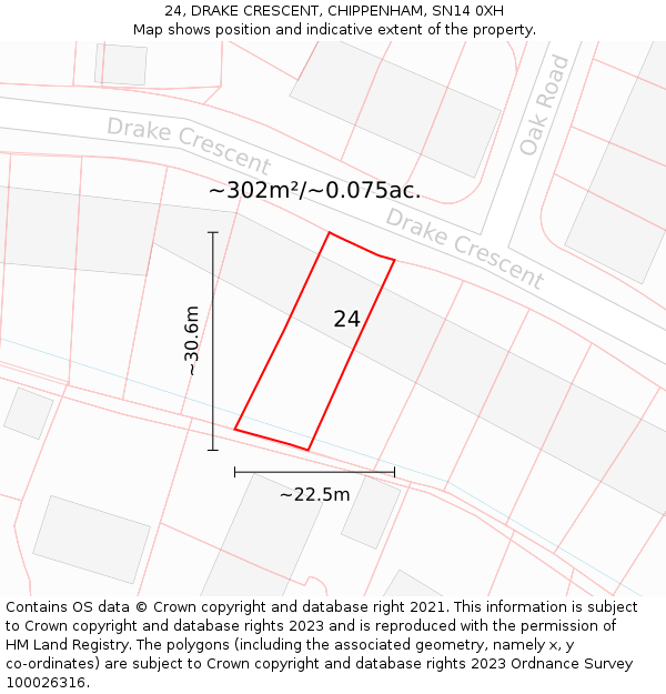 24, DRAKE CRESCENT, CHIPPENHAM, SN14 0XH: Plot and title map