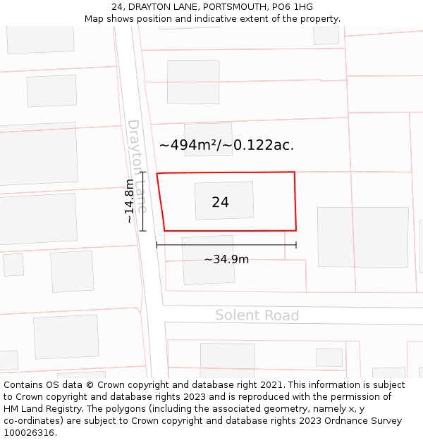 24, DRAYTON LANE, PORTSMOUTH, PO6 1HG: Plot and title map