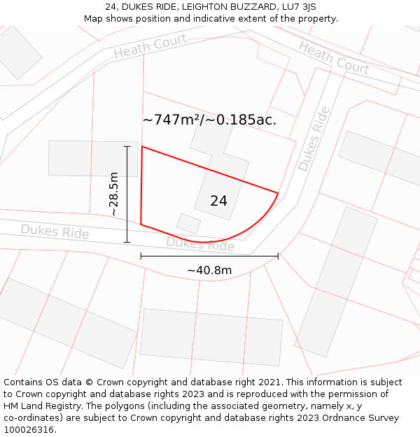 24, DUKES RIDE, LEIGHTON BUZZARD, LU7 3JS: Plot and title map