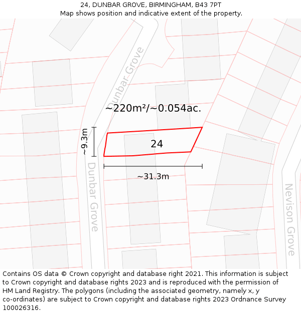 24, DUNBAR GROVE, BIRMINGHAM, B43 7PT: Plot and title map