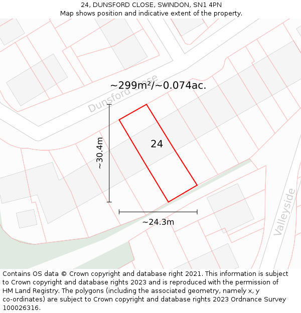 24, DUNSFORD CLOSE, SWINDON, SN1 4PN: Plot and title map