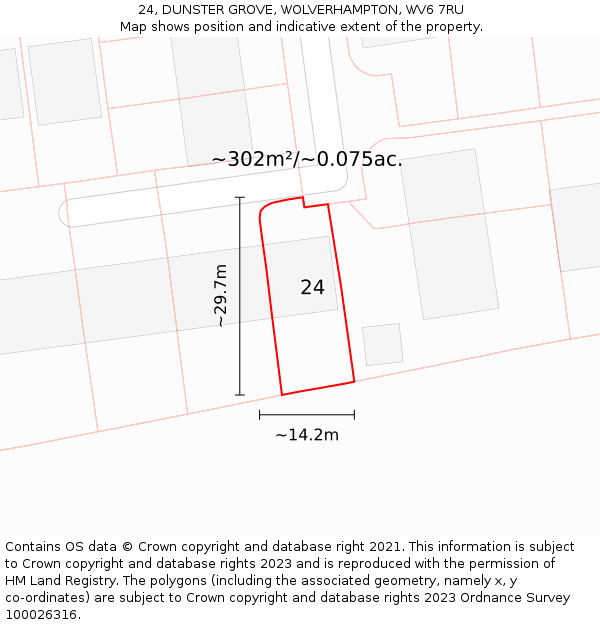 24, DUNSTER GROVE, WOLVERHAMPTON, WV6 7RU: Plot and title map