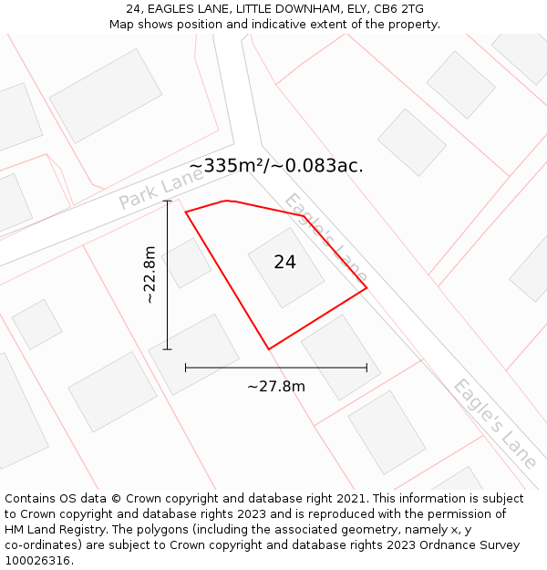 24, EAGLES LANE, LITTLE DOWNHAM, ELY, CB6 2TG: Plot and title map