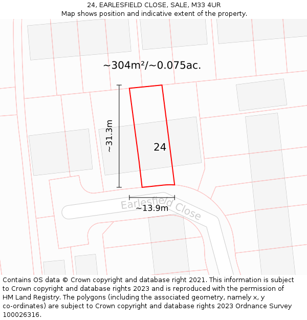 24, EARLESFIELD CLOSE, SALE, M33 4UR: Plot and title map