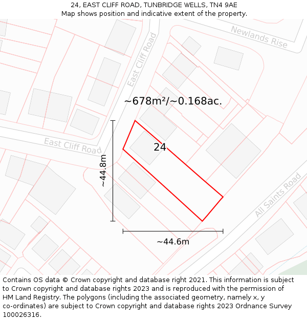 24, EAST CLIFF ROAD, TUNBRIDGE WELLS, TN4 9AE: Plot and title map