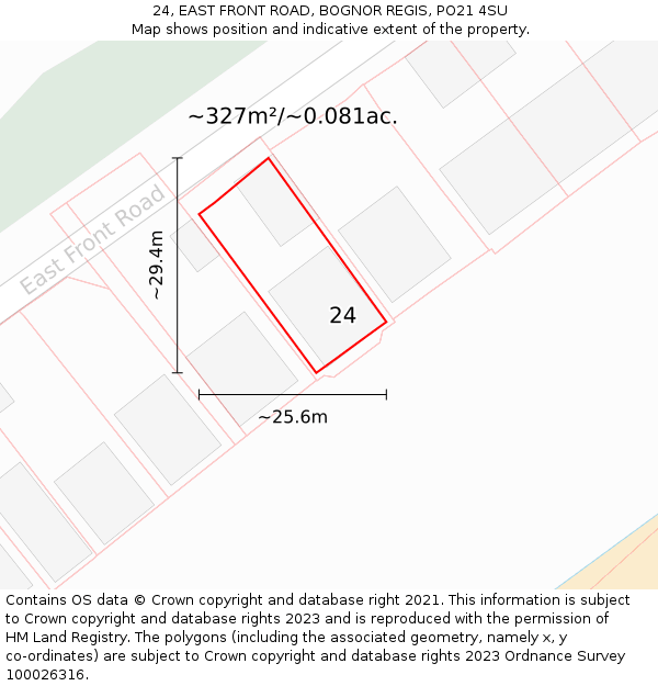 24, EAST FRONT ROAD, BOGNOR REGIS, PO21 4SU: Plot and title map