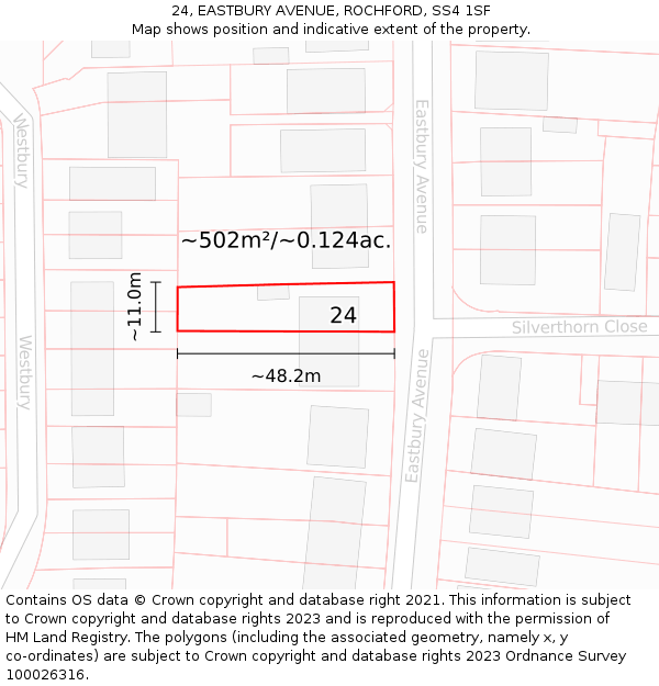 24, EASTBURY AVENUE, ROCHFORD, SS4 1SF: Plot and title map