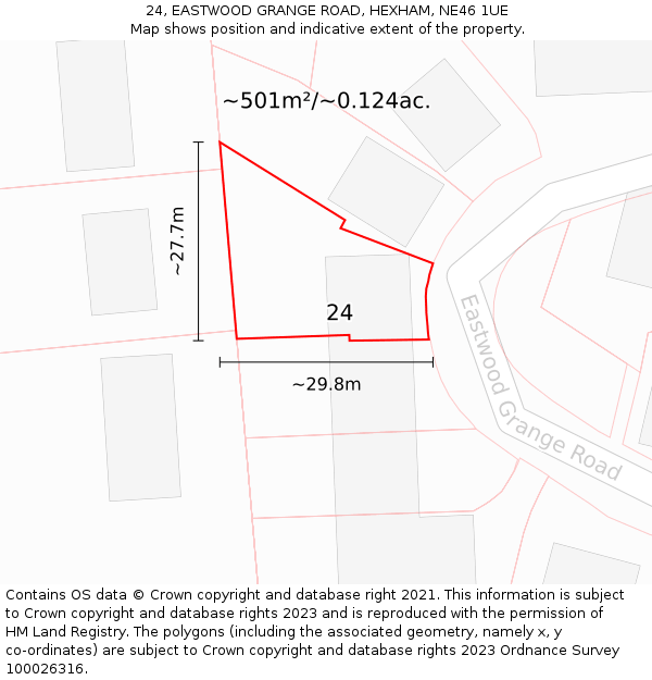 24, EASTWOOD GRANGE ROAD, HEXHAM, NE46 1UE: Plot and title map