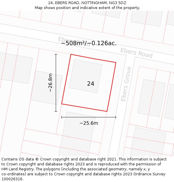 24, EBERS ROAD, NOTTINGHAM, NG3 5DZ: Plot and title map