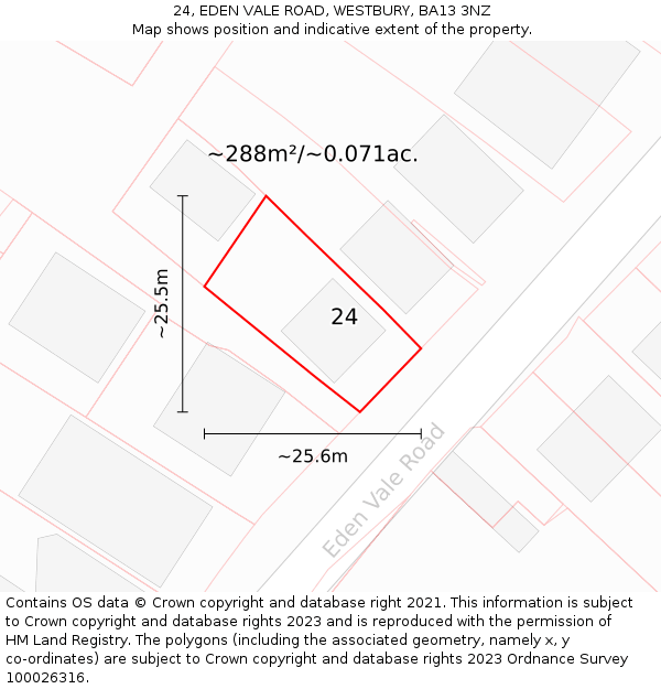 24, EDEN VALE ROAD, WESTBURY, BA13 3NZ: Plot and title map