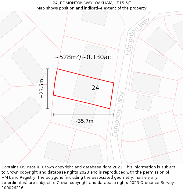 24, EDMONTON WAY, OAKHAM, LE15 6JE: Plot and title map