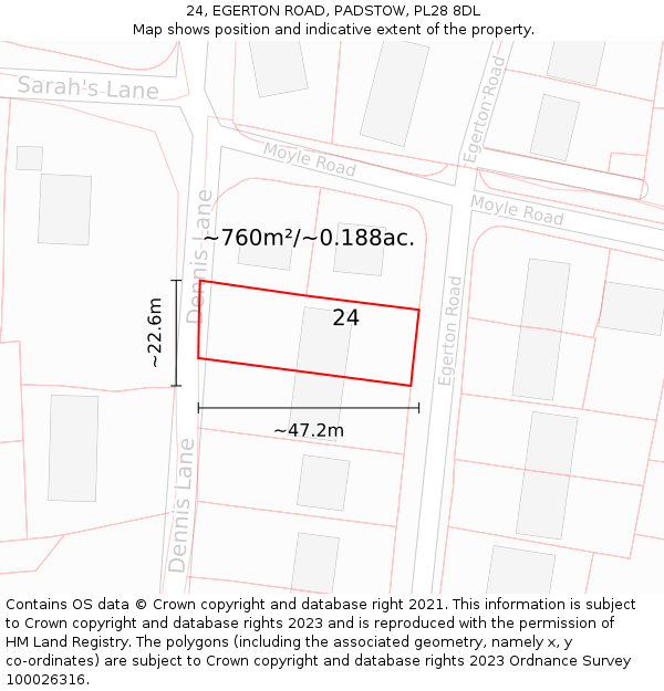 24, EGERTON ROAD, PADSTOW, PL28 8DL: Plot and title map