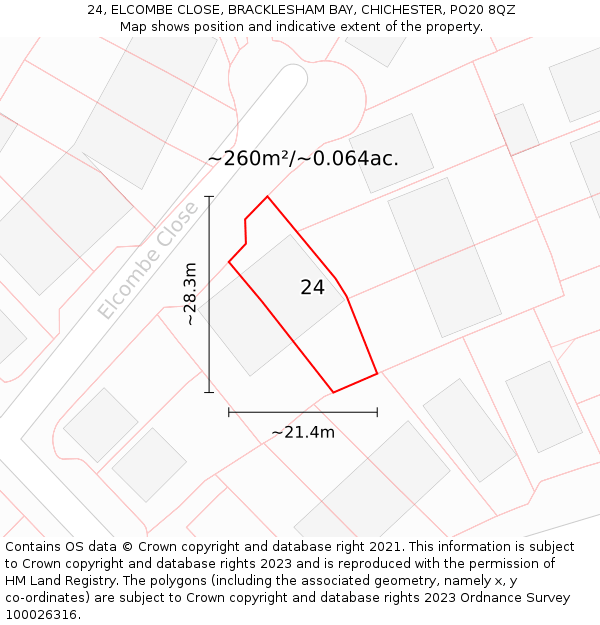 24, ELCOMBE CLOSE, BRACKLESHAM BAY, CHICHESTER, PO20 8QZ: Plot and title map