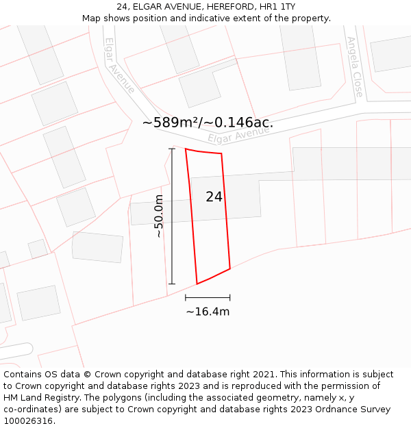 24, ELGAR AVENUE, HEREFORD, HR1 1TY: Plot and title map