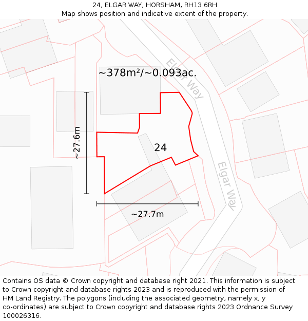 24, ELGAR WAY, HORSHAM, RH13 6RH: Plot and title map