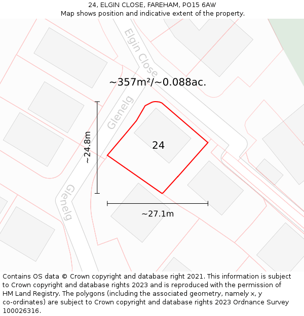 24, ELGIN CLOSE, FAREHAM, PO15 6AW: Plot and title map