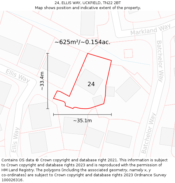 24, ELLIS WAY, UCKFIELD, TN22 2BT: Plot and title map