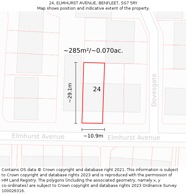 24, ELMHURST AVENUE, BENFLEET, SS7 5RY: Plot and title map