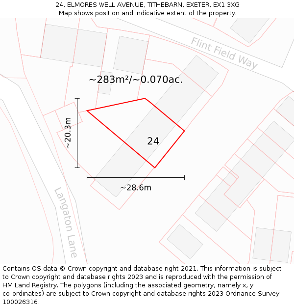 24, ELMORES WELL AVENUE, TITHEBARN, EXETER, EX1 3XG: Plot and title map