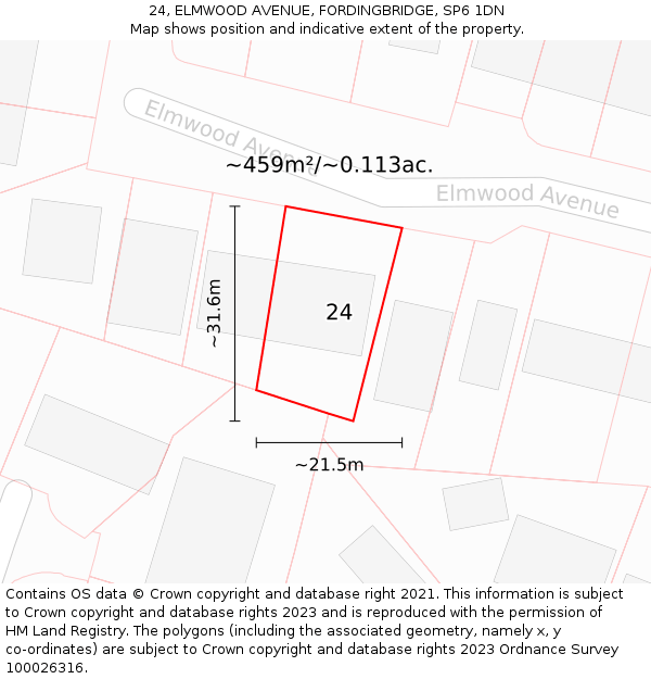 24, ELMWOOD AVENUE, FORDINGBRIDGE, SP6 1DN: Plot and title map