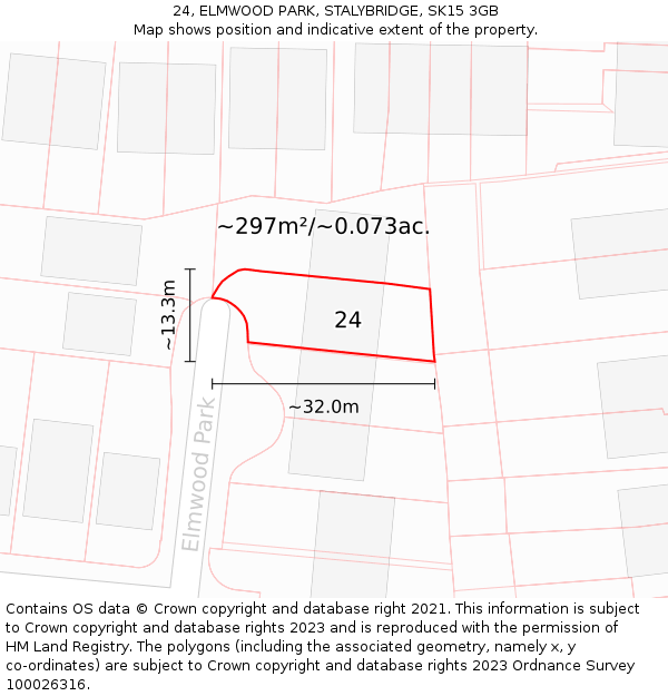 24, ELMWOOD PARK, STALYBRIDGE, SK15 3GB: Plot and title map