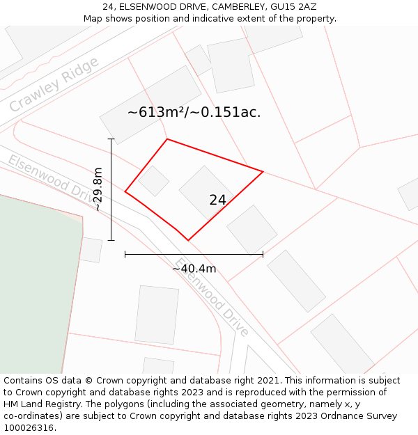 24, ELSENWOOD DRIVE, CAMBERLEY, GU15 2AZ: Plot and title map