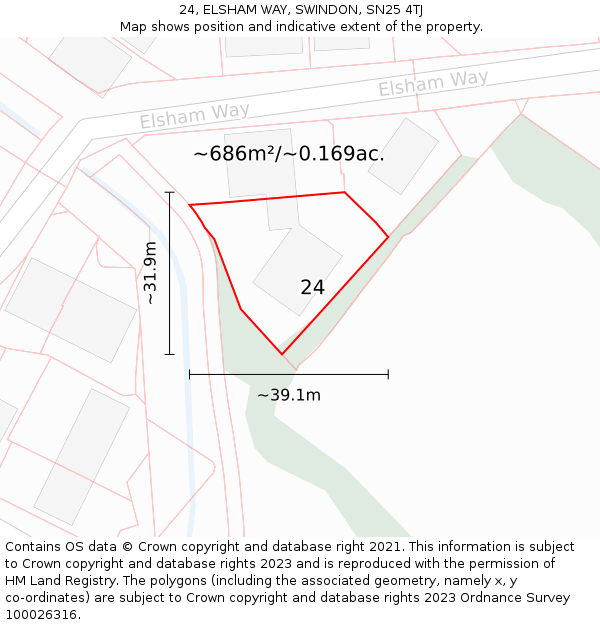 24, ELSHAM WAY, SWINDON, SN25 4TJ: Plot and title map