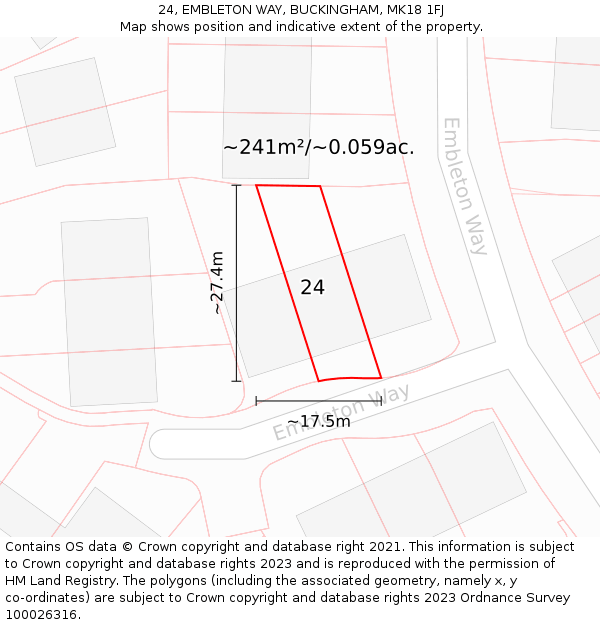 24, EMBLETON WAY, BUCKINGHAM, MK18 1FJ: Plot and title map