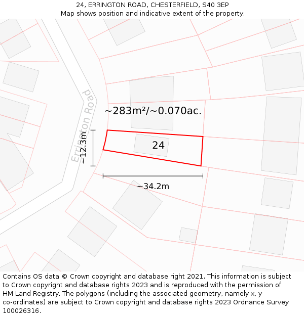 24, ERRINGTON ROAD, CHESTERFIELD, S40 3EP: Plot and title map