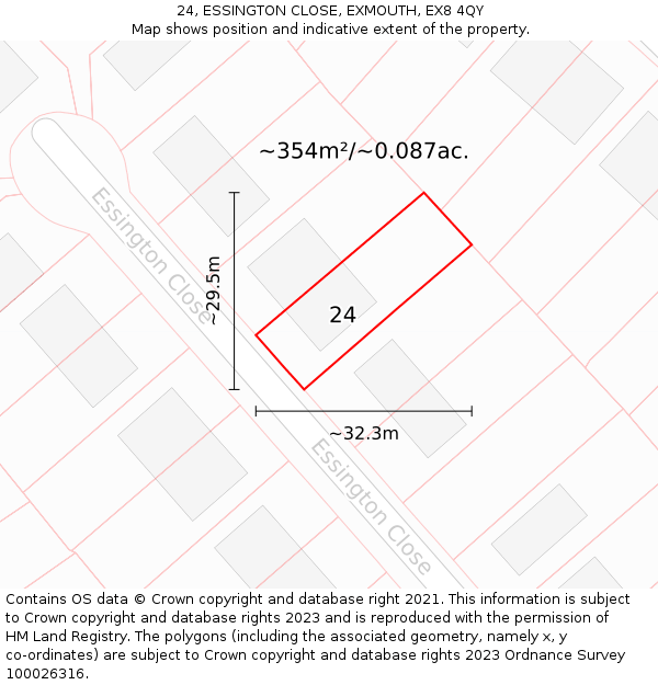 24, ESSINGTON CLOSE, EXMOUTH, EX8 4QY: Plot and title map