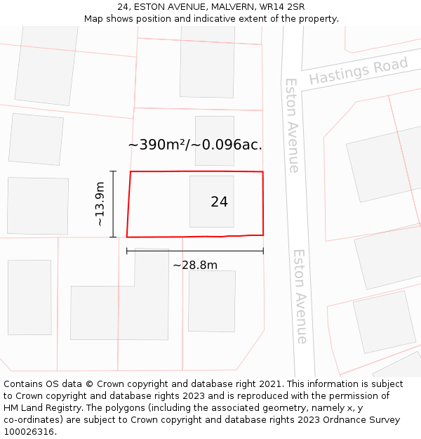 24, ESTON AVENUE, MALVERN, WR14 2SR: Plot and title map