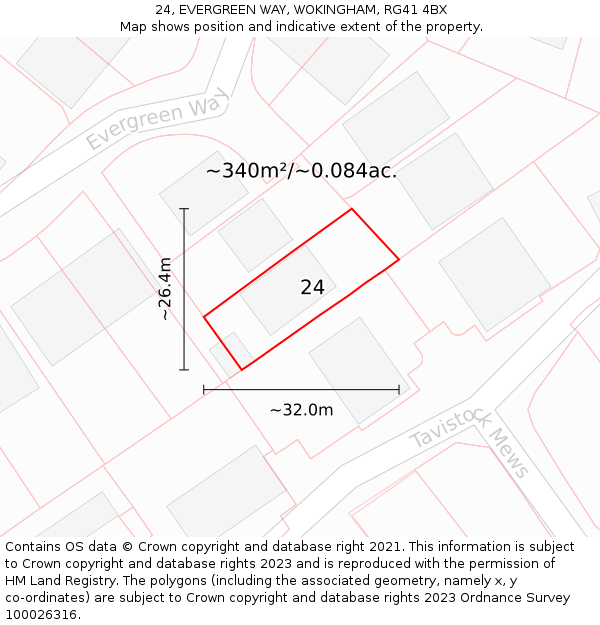 24, EVERGREEN WAY, WOKINGHAM, RG41 4BX: Plot and title map