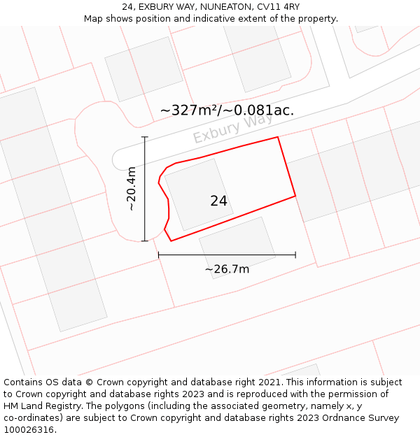 24, EXBURY WAY, NUNEATON, CV11 4RY: Plot and title map