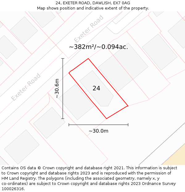 24, EXETER ROAD, DAWLISH, EX7 0AG: Plot and title map