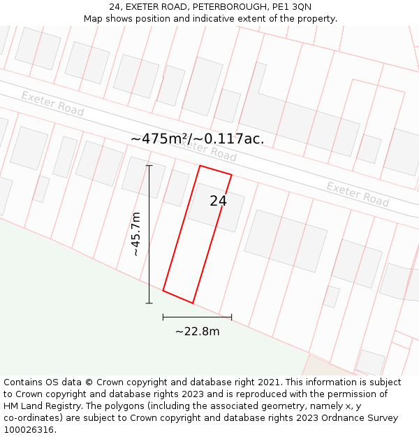 24, EXETER ROAD, PETERBOROUGH, PE1 3QN: Plot and title map